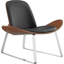 CAELUM Mid-Century Walnut Finish Accent Lounge Chair, Black