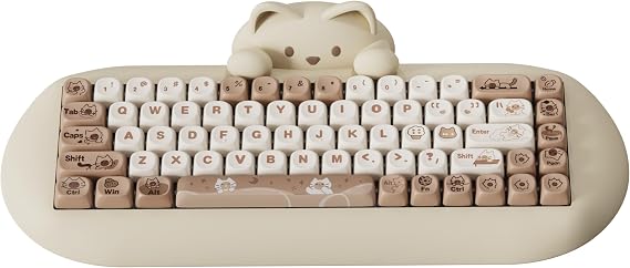 YUNZII C68 Silicone Cute Cat Mechanical Keyboard (Brown,Cocoa Cream Switch) | Wireless Triple Mode BT5.0/2.4G/Wired, RGB Backlit NKRO, Cute Cat Silicone Ergonomic Design for Win/Mac