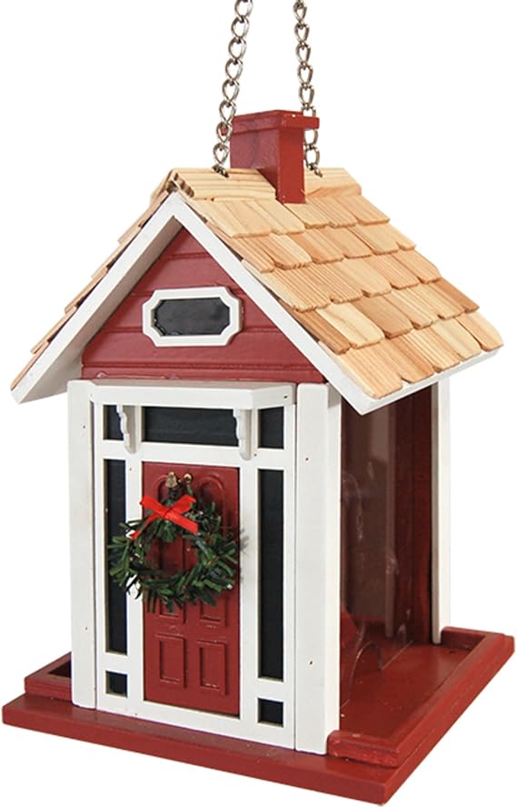 Home Bazaar Christmas Cottage Birdfeeder, Red