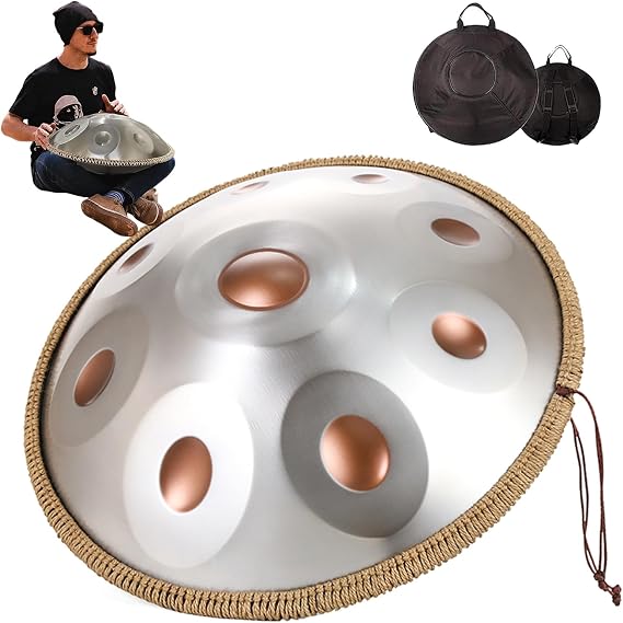 Handpan In D Minor 9 Notes 440Hz 22 Inches Meditative Instrument, Handpan Instrument Handpan Drum For Adults, Sounds Clean Clear Ethereal(Goldeneye,432HZ)