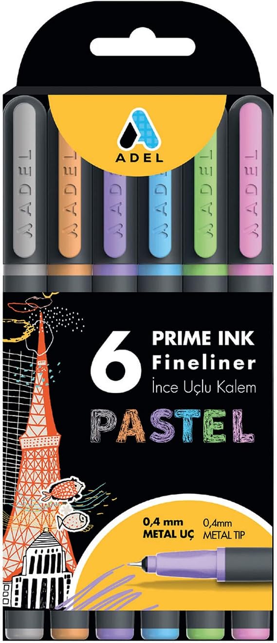 ADEL Prime Ink Fineliner 6-Piece Pastel Classic Thin Tip Pen