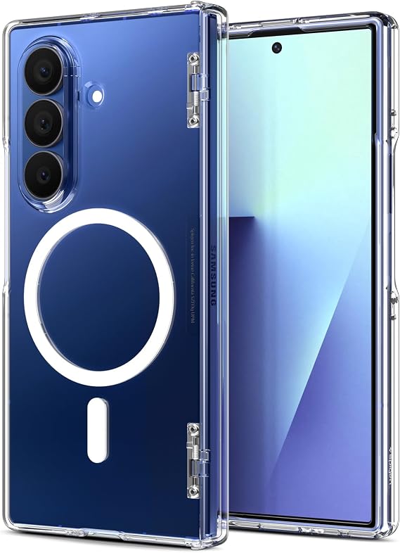Spigen for Galaxy Z Fold 7 Case, Ultra Hybrid Pro MagFit [Anti-Yellowing] [Fast Wireless Charging/Hinge Protection] - Clear White