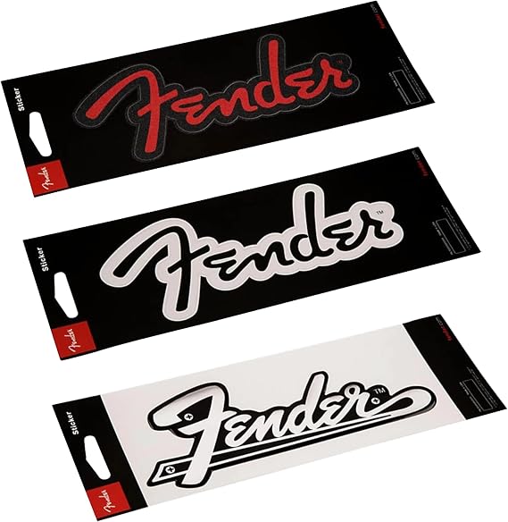 P Pluginz Fender Guitar Logo Stickers, 3 Pack, Black/Red, Black/White, White/Chrome