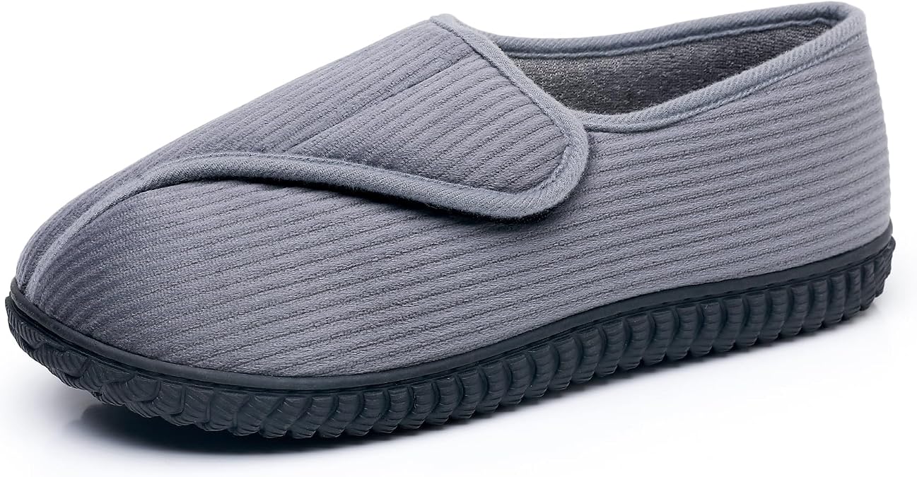 Git-up Men Memory Foam Diabetic Slippers Adjustable Arthritis Edema Swollen Feet Wide House Shoes Comfy Soft Non-Slip Plus Size Indoor Outdoor Slipper