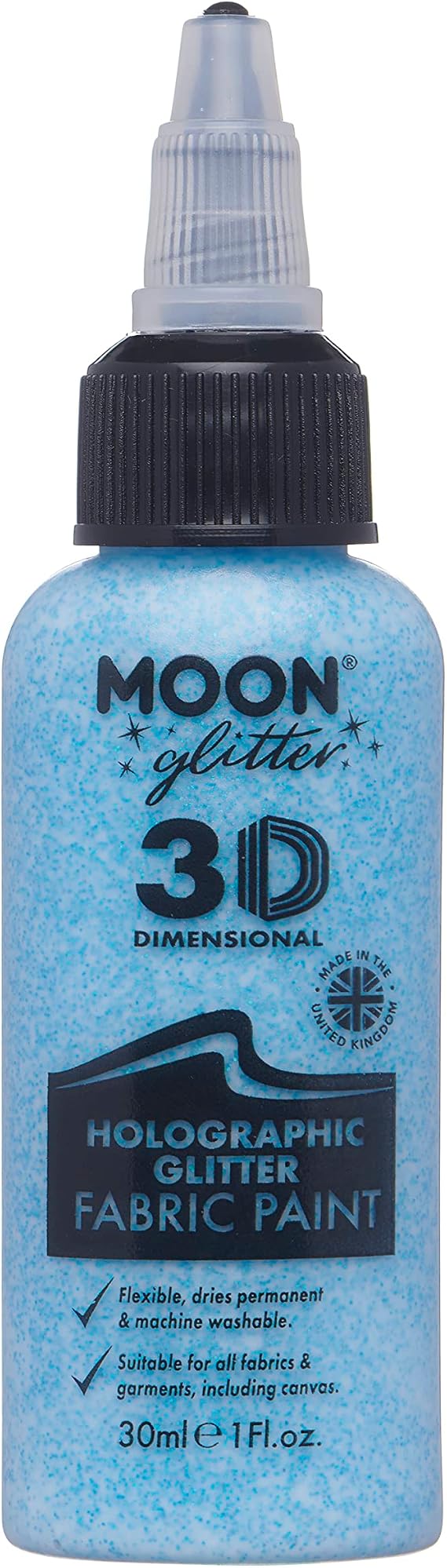 Moon Glitter - Holographic Glitter 3D Fabric Paint - 1.01fl oz - Blue - Textile Paint for Clothes, t-Shirts, Bags, Shoes & Canvas
