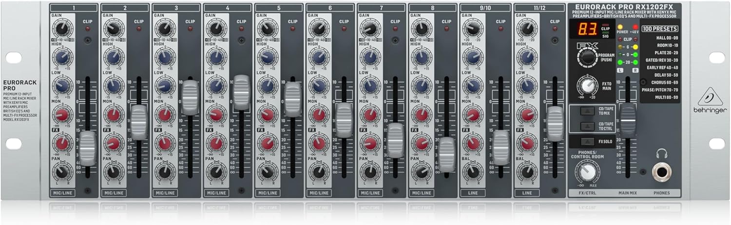 Behringer RX1202FX V2 Premium 12-Input MicLine Rack Mixer with XENYX Mic Preamplifiers, British EQ's and Multi-FX Processor