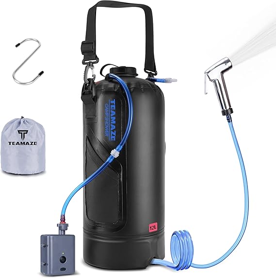 Portable Shower,12L/3.2 Gal Solar Camping Shower Bag with Auto Pressure Pump,Portable Outdoor Shower for Camping,Beach,Hiking,RV,Pet Bath