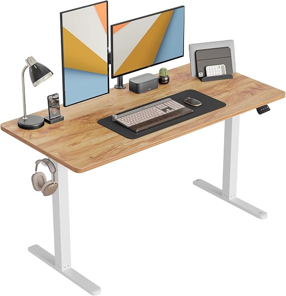 CubiCubi Electric Standing Desk, 60 x 24 Inches Height Adjustable Sit Stand Desk, Ergonomic Home Office Computer Workstation, Light Rustic Brown