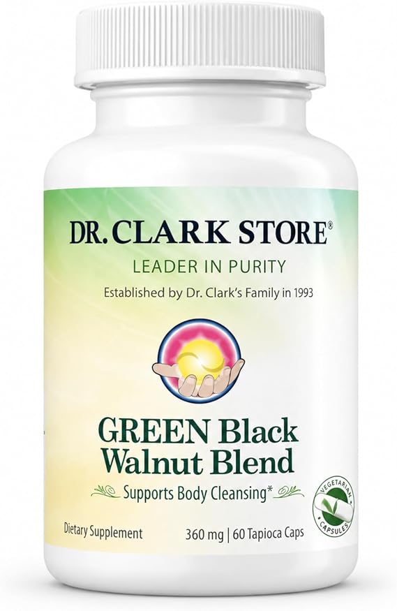 Dr Clark Store Green Black Walnut Blend 360mg, 60 Tapoica Capsules, 60 Day Supply, Freeze Dried Hull with Peppermint, Supports Healthy Intestinal Environment and Routine Wellness Cleansing, USA Made