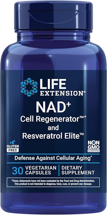 Life Extension NAD+ Cell RegeneratorTM and Resveratrol EliteTM*, nicotinamide riboside, Trans-resveratrol, quercetin, Fisetin, Heart Health, Healthy Aging, Vegetarian, Non-GMO, Gluten Free, 30 Capsules