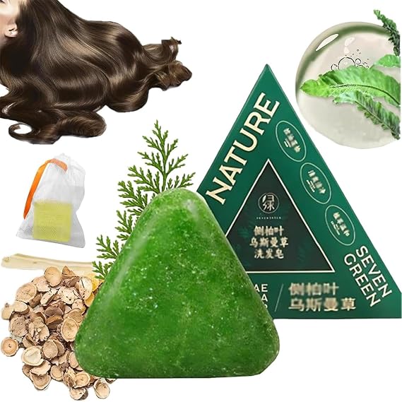 Nature Triangle Shampoo Bar, Nature Seven Green Soap Shampoo,Grass Shampoo Bar,Ginseng & Polygonum for Thickening & Darkening Hair,Calming & Strengthens Hair for Women and Mens (1 Pcs)