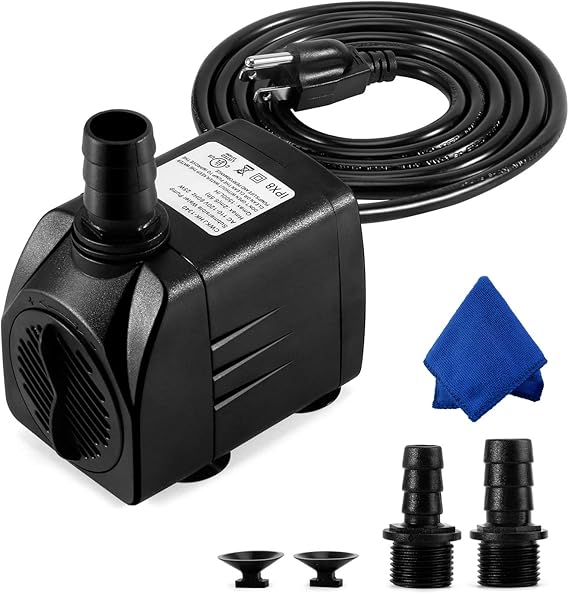 CWKJ Fountain Pump, 400GPH Submersible , Durable 25W Outdoor Water Pump with 6.5ft Power Cord, 3 Nozzles for Aquarium, Pond, Fish Tank, Water Pump Hydroponics, Backyard Fountain