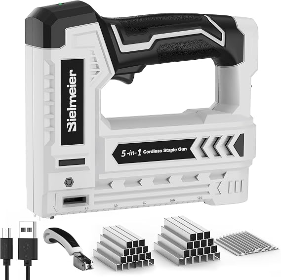Bielmeier Electric Staple Gun 5 in 1 Band Nailer, 4V Rechargeable Cordless Stapler, Pin Nail Gun Battery Powered with 1,950 Staples and Nails, Power Wire Staple Gun for Home, Wood, Upholstery, DIY