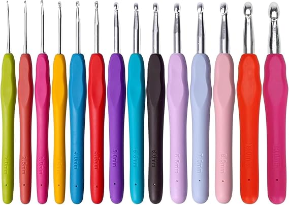 14 Pcs Crochet Hooks Set,Crochet Hooks Sets for Beginners,Colorful Ergonomic Rubber Soft Grip Handle,Ergonomic Needles Best for Women
