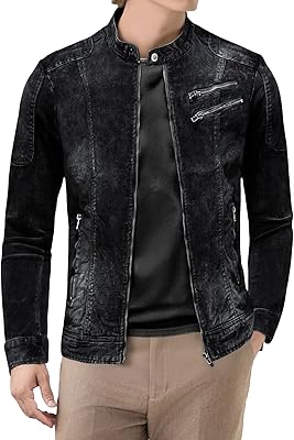 Mens Classic Destroyed Zipper Denim Jackets Vintage Slim Fit Ripped Jean Coat Zip Up Trucker Outerwear