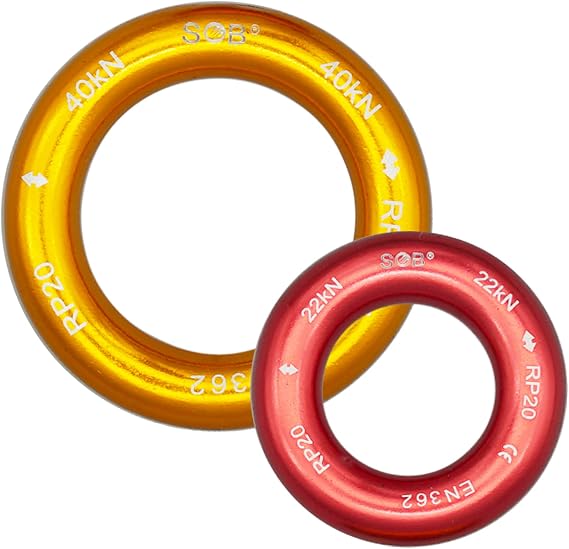 SOB Aluminum Rappel Ring Climbing Ring 40KN/22KN Pack of 2 for Rock Climbing Arborist Rescue Connection Point