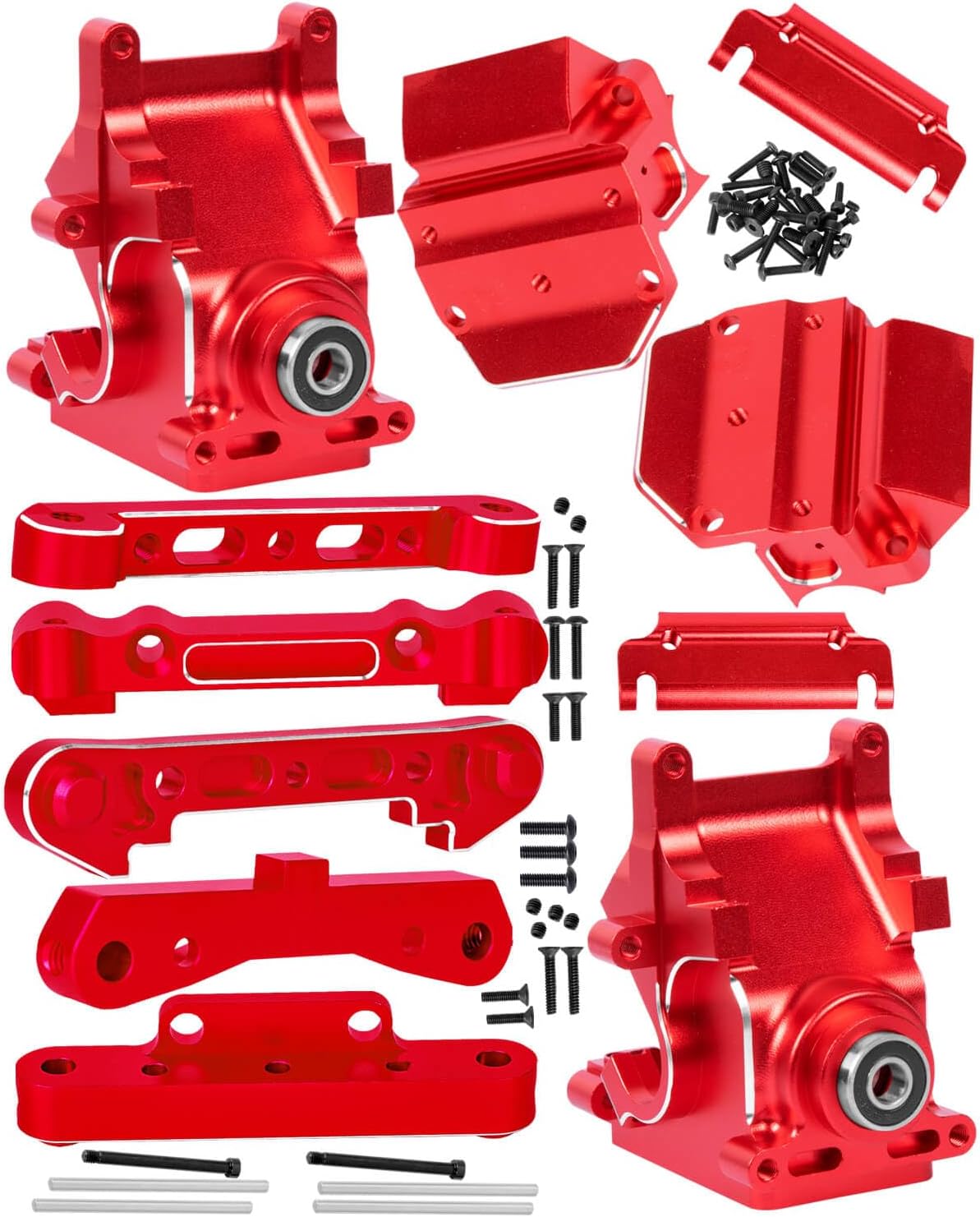 RCアップグレードパーツ Arrma 1/8 Karton Outcast Notorious 6s / 1/7 Felony Mojave 6s用、アルミニウムフロントローワー/フロントアッパー/リアロアアームサスペンションマウント&ギアボックスケース、ネジピン付き、レッド