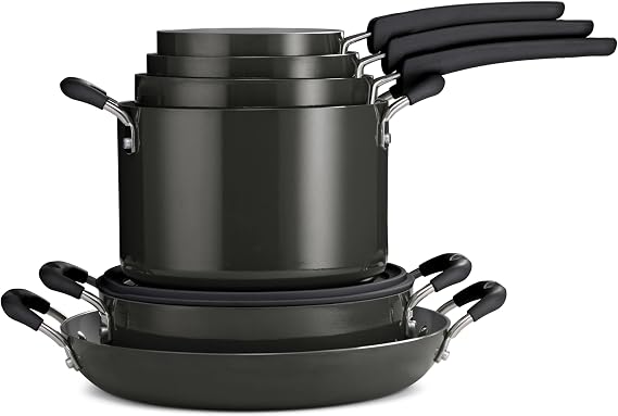Tramontina Ceramic Non Stick 11-Piece Nesting Pots and Pans Set - Dark Gray