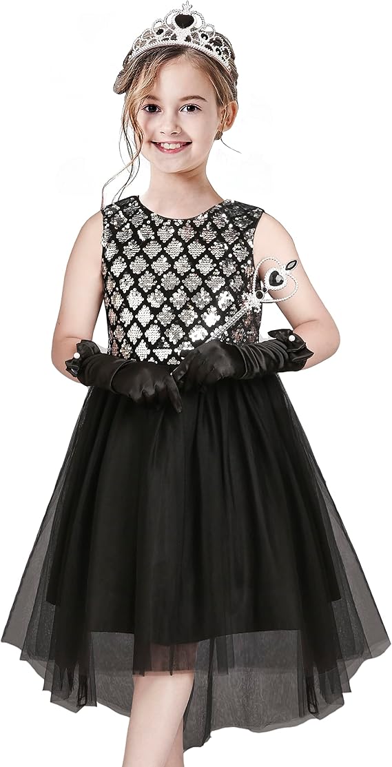 Sunny Fashion Girls Dress Black Hi-Low Magic Wand Princess Crown Dress Up