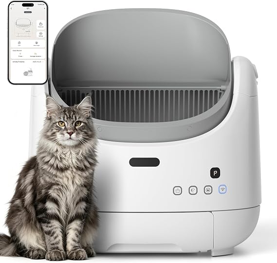 BonJela Open-Top Self Cleaning Litter Box, Automatic Litter Box with Front-Facing Proximity Sensor, Odor Control for Multiple Cats with App Control, Includes Litter Mat & Waste Bags