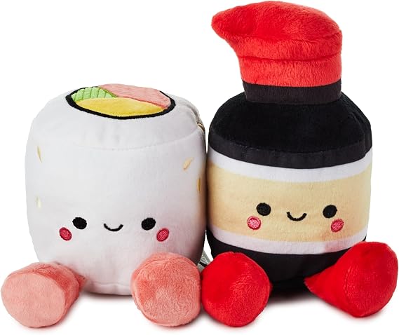 Hallmark Better Together, Sushi and Soy Sauce Plush Pair, Set of 2 | Soft Polyester, Weighted Body & Feet, Embedded Magnets, Easy to Clean, Great for Birthdays, Anniversaries, Valentine’s Day