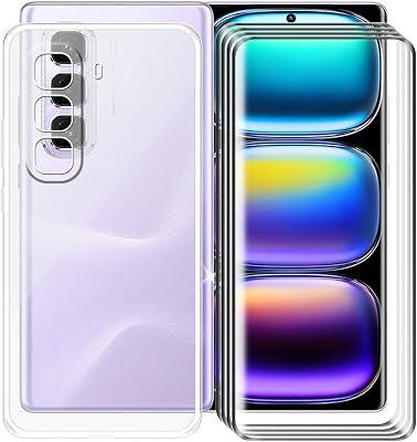 4 Pack Tempered Glass Film  Cover for Infinix Hot 50 Pro 4G 6.78, 9H Hardness Screen Protector and Soft Silicone Case Bumper Transparent Protective TPU Cases - Clear