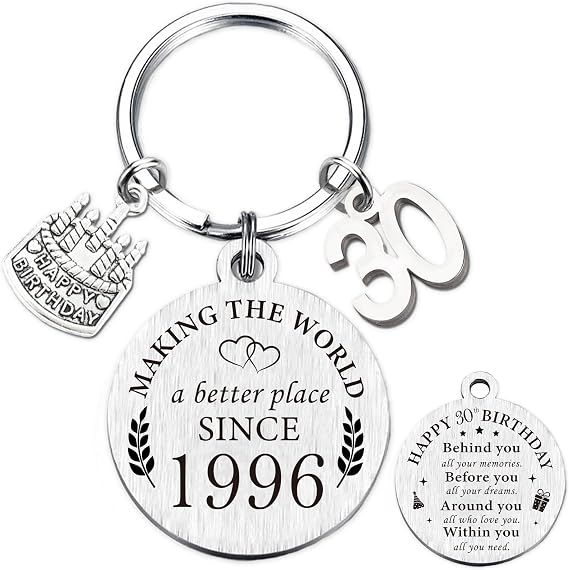 Happy Birthday Gifts for Women Men - 30th 40th 50th 60th Keychain with Cake Charm, Inspirational Gift for Friends Coworkers