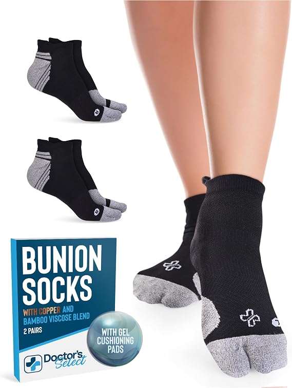 Doctor's Select 2 Pairs Bunion Socks for Women and Men - Copper & Bamboo Viscose infused Bunion Relief Socks | Toe Separator