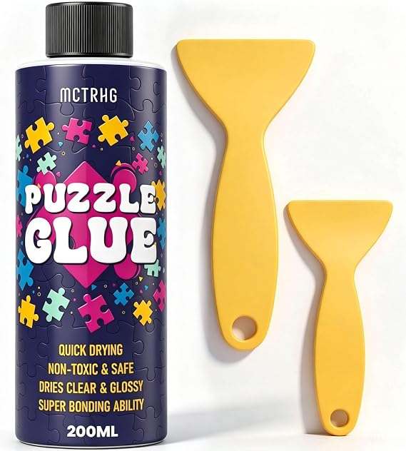 Clear Jigsaw Puzzle Glue with Applicators, Quick-Dry, 200mL | Glue for Puzzles to Frame, Non-Toxic, Non-Yellowing, Covers Up to 5,000 Pieces, Easily Preserves Finished Puzzles