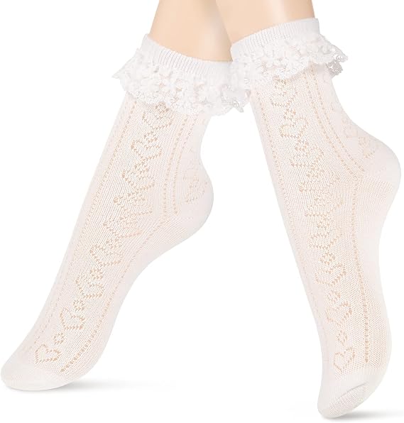 Boyiee Weiß Spitzen Knöchelsocken Rüschen Crew Söckchen Prinzessin Kleid Socken für Frauen Damen