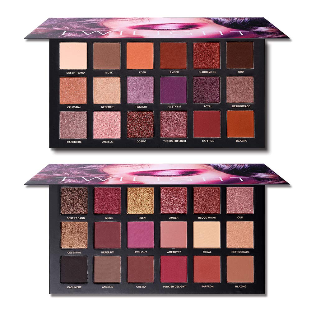 2 Twilight Dusk Eyeshadow Palette Makeup Set 0102, Natural Matte Shimmer Glitter Highly Pigmented Long Lasting Eye Shadow Powder Pallets