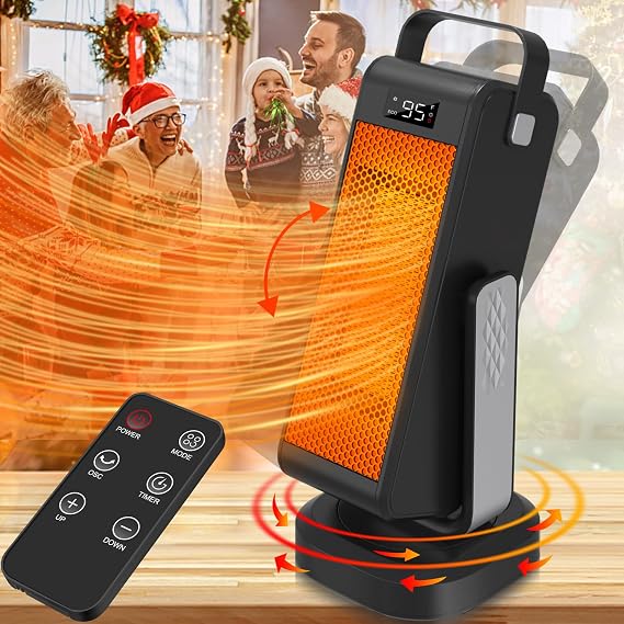 Space Heater, 2023 Upgraded Portable Heaters with 3D Oscillating Large Room, PTC Electric for Indoor Use Thermostat, 4 Mode, 2S Fast Heating, Office Heater Thermostat Bedroom, Garage