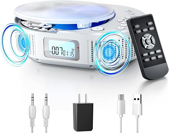 CD Player Portable, FELEMAN Upgraded Boombox CD Player & Bluetooth Speaker 2 in 1 Combo, Rechargeable Portable CD for Car/Home with Remote Control, FM Radio, Support AUX/USB, Headphone Jack