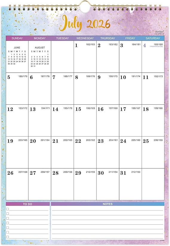 Calendar 2026-2027, Jul. 2026 - Dec. 2027, 12" x 17" | Wall Calendar 2026-2027, 2026-2027 Calendar with 18 Months, Twin-Wire Binding+Hanging Hook+Large Ruled Blocks+Julian Dates