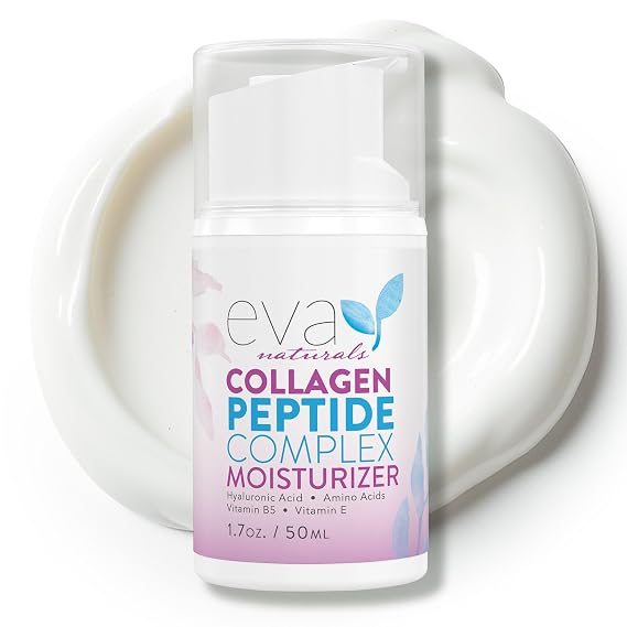Eva Naturals Collagen Peptide Moisturizer with Hyaluronic Acid 1.7 fl oz | Multi-peptides, vitamin b5 & e, amino acids, night lotion, face cream, fine line care, youthful glow