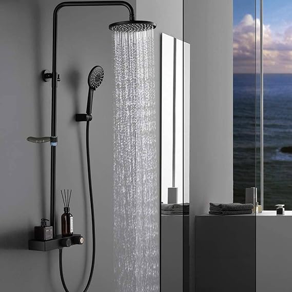 Badem10 Robot Tepe Duş Seti Takımı Shower Yağmurlama Oval Banyo Masaj Duş Başlığı Sistemi Mat Siyah