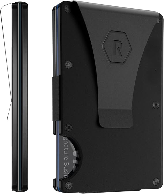 The Ridge Wallet for Men - Slim Minimalist Compact Wallet and Card Holder, RFID Protected Front Pocket Wallets for Men with Integrated Money Clip (Matte Black Titanium)