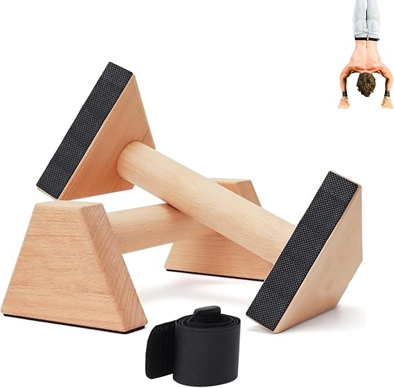 Wooden Parallettes Bars, Solid Pushup Bars Stands, Non-slip Rubber Feet Handstand Bars Calisthenics Equipment for Fitness, Gymnastics, Aerobics, Bodybuilding - Non-slip and Durable