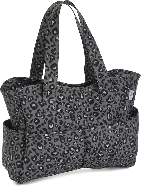 Hobby Gift Medium Knitting Bag - Travel Tote Craft Bags with Compartments, Crochet Bag Organiser for Cross Stitch, Yarn, Embroidery, School Crafting, Art Projects - 13 x 34.5 x 29cm, Leopard