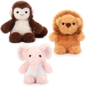 Gejoy 3 Pcs 6 Inch Forest Stuffed Animal, Soft and Fluffy Forest Series Plush Monkey Elephant Lion Stuffed Animals for Animal Kids Birthday Gift Easter Party Themed Decoration