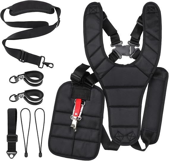 Threlaco 2 Pcs Black Comfort Padded Double Shoulder Strap Padded Belt, Trimmer Shoulder Strap Black with Long Trimmer Strap for Garden Brush Cutter Lawn Mower Leaf Blower String Trimmers