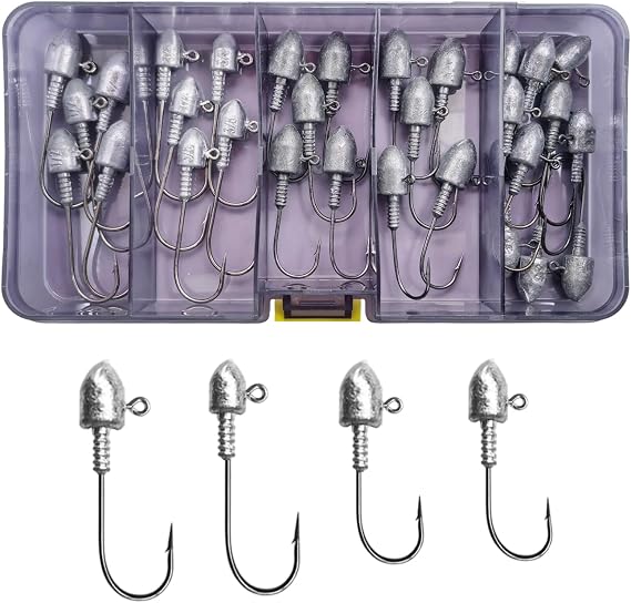 MASTERPRO Heavy Jig Heads 3/8oz 1/2oz 30PCS | Mixed: 3/05/0 Hooks, 3/8oz & 1/2oz Heads, Assorted per Pack, For Soft Plastics, Bass, Redfish, Snook