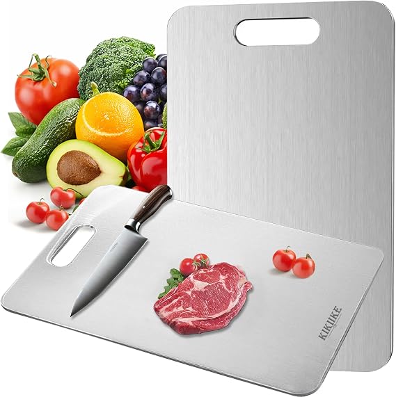 Titanium Cutting Board Double-Sided 100% Pure Titanium Cutting Boards for Kitchen - Food-Grade titanware chopping boards Stain-resistant Durable and easy to clean (15.3 x 11 in)