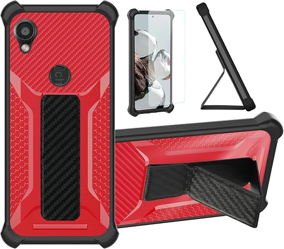 Aroepurt Case Compatible for Kyocera Digno Sx3 Phone Case Cover [with Tempered Glass Screen Protector] Hybrid Case [Folding Support Magnetic] [Frosted anti-fingerprint] Red