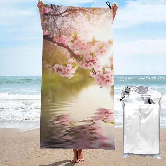 Spring Nature Printed Quick Drying Bath Towel 31.5x63 Inch, Microfiber Bathroom Shower Towels Absorbent Beach Towel with PVC Bag for Travel Yoga Spa Sport