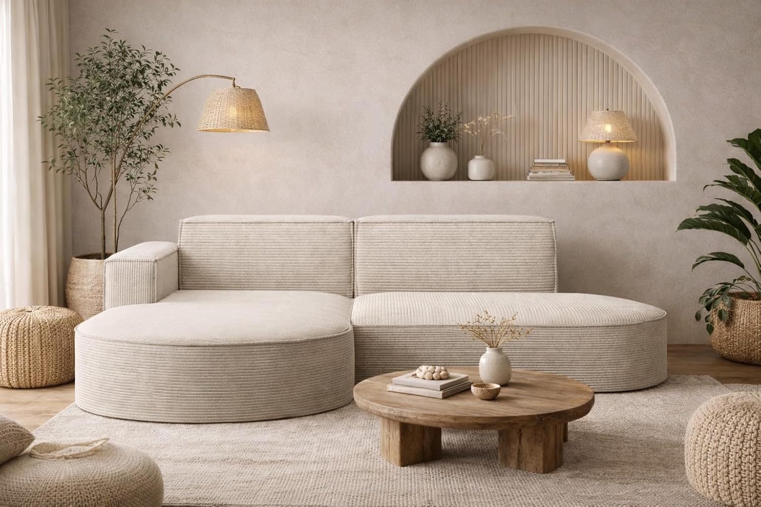 Kaiser Möbel - Corner Sofa with Living Landscape Corner Couch L-Shape Sofa 3-Seater Upholstered Sofa Comfortable Couch with Ottoman for Living Room Relax Sofa Stylish Cord Sofa Modena Studio