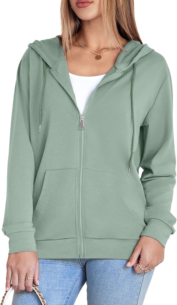 Witsmile Womens Zip Up Hoodies Fall Fashion Lightweight Casual Sweatshirt
