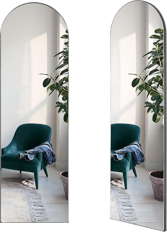 Arch Full Length Mirror, 47"x14.5" Wall Mounted/Over The Door, Long Hanging for Bedroom Living Room (Black)