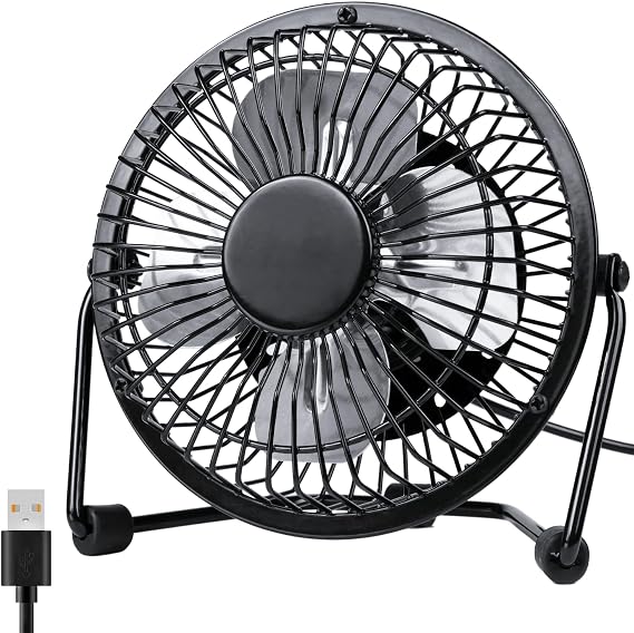 Zuvas Desk Fan Quiet Small USB Fan, Portable 4 inch Metal Fan, 2 Speed