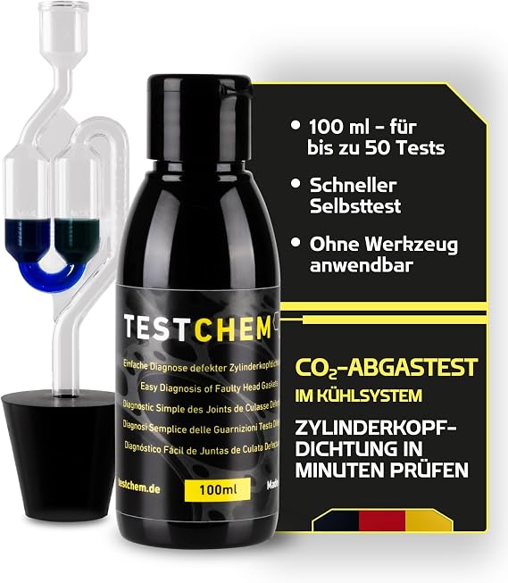 Testchem Cylinder Head Gasket Tester 100 ml CO2 exhaust test for colour changing cooling system up to 50 applications